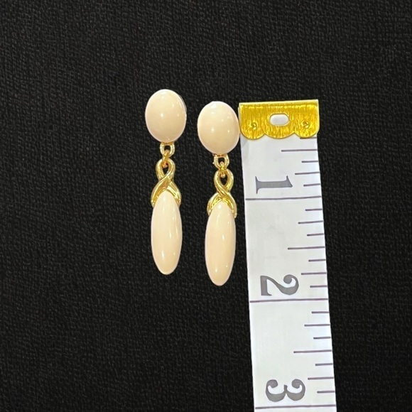 Vintage Monet Cream and Gold Tone Stud Drop Earrings - Picture 7 of 11